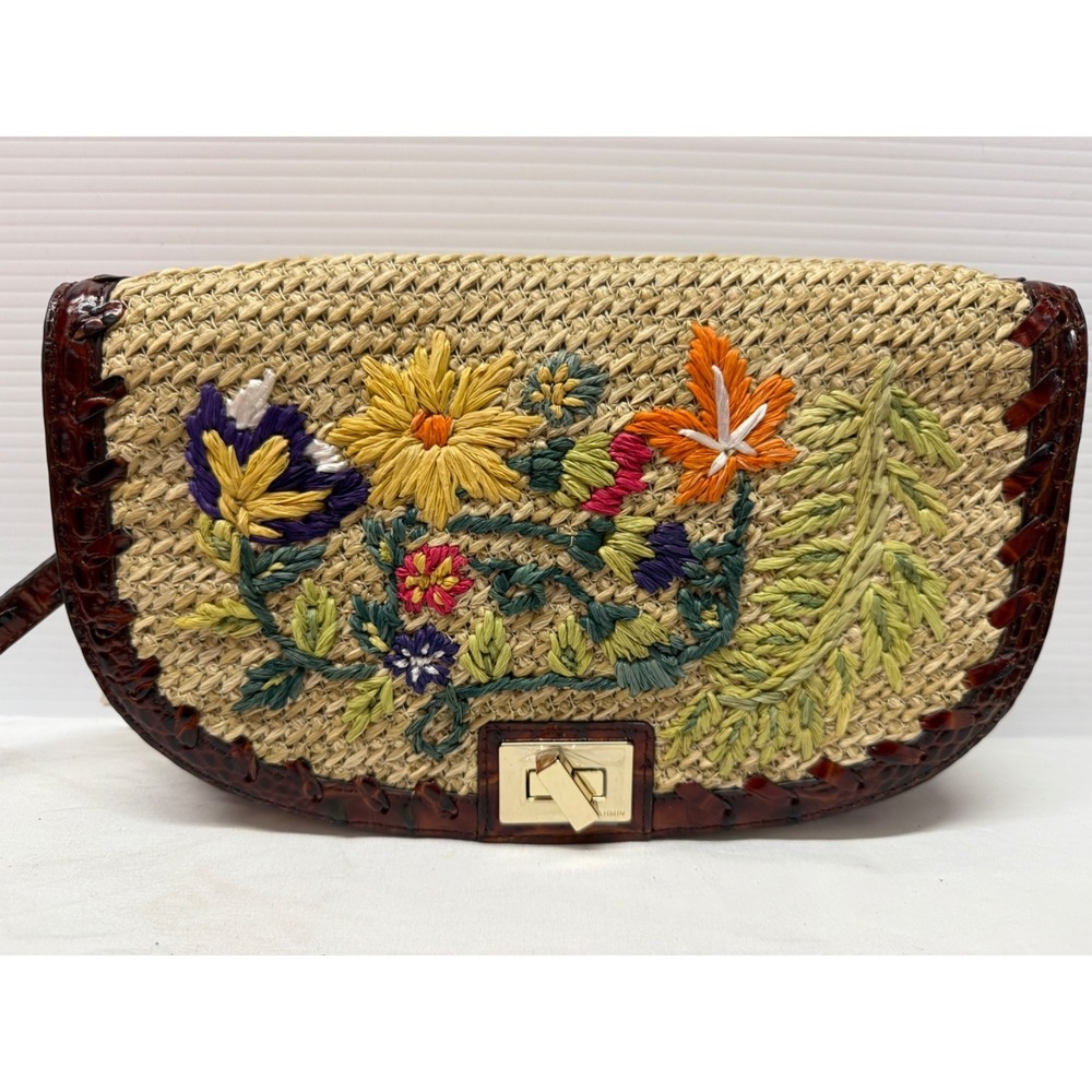 NWT BRAHMIN Le Jardin Collection Sandrine Straw Clutch - Natural w/Floral Accent - Picture 2 of 12